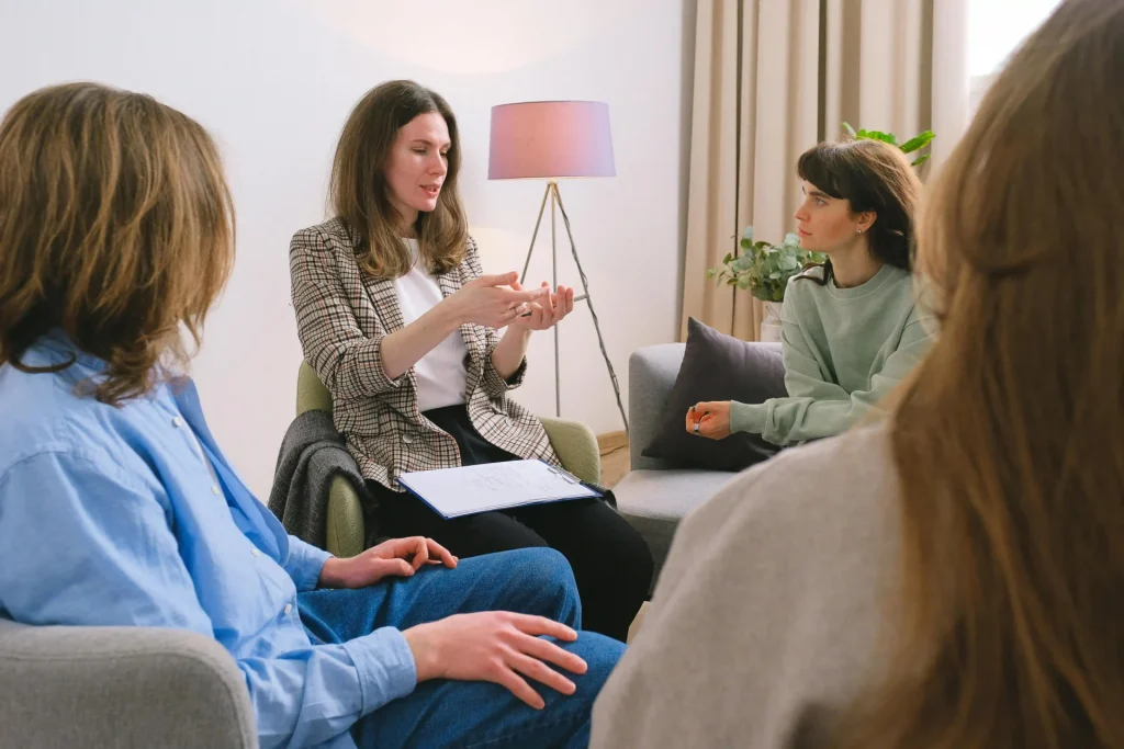 Group discussion in cozy setting